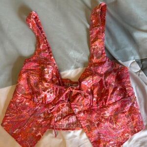 No Boundaries Pink Paisley Tie-Front Tank